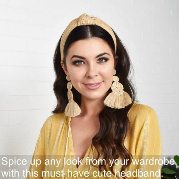 Knotted Headbands for Women Summer Trendy Straw Headband with Knot, 3PCS Women B - Picture 6 of 7